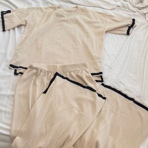 Beige Loungewear Set with Black Trim